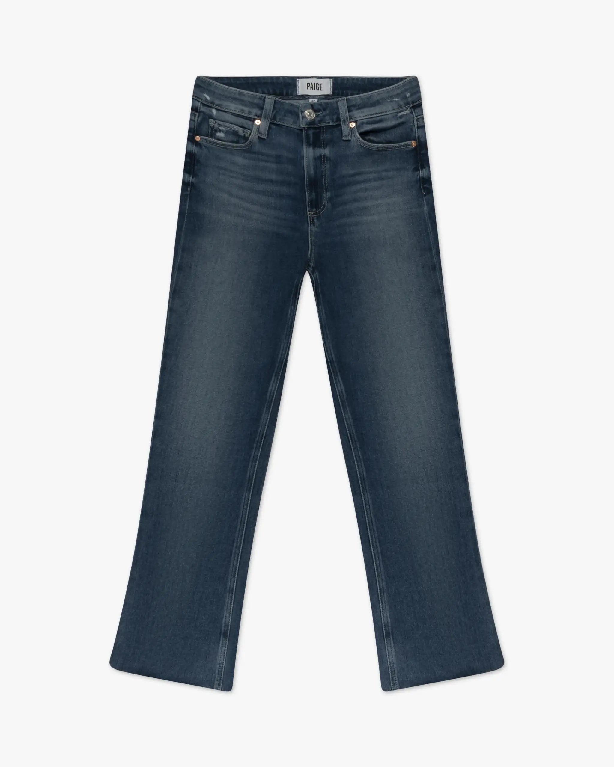 Magnolienblau-denimfarbene Colette Cropped Flair mit offener Naht von Paige