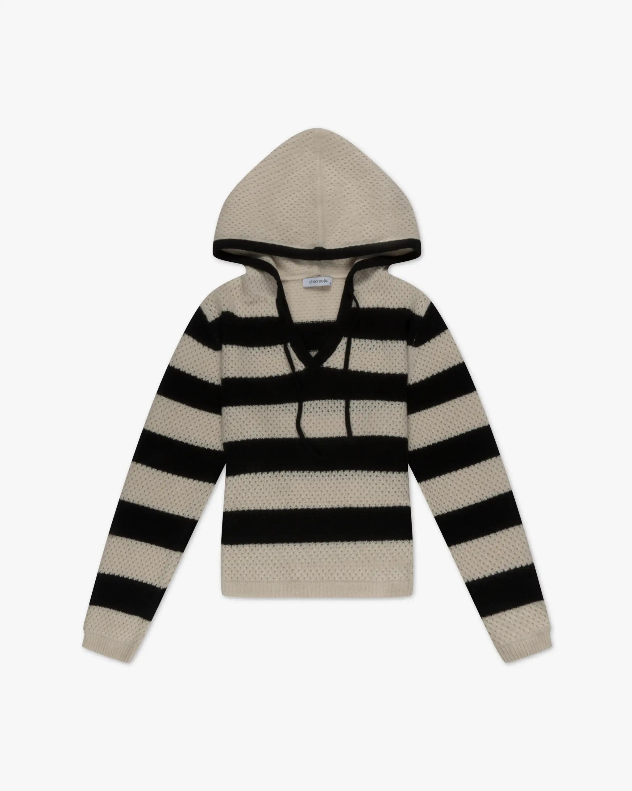 Eierschalfarbener Striped Mesh Kapuzenpullover von Philo Sofie