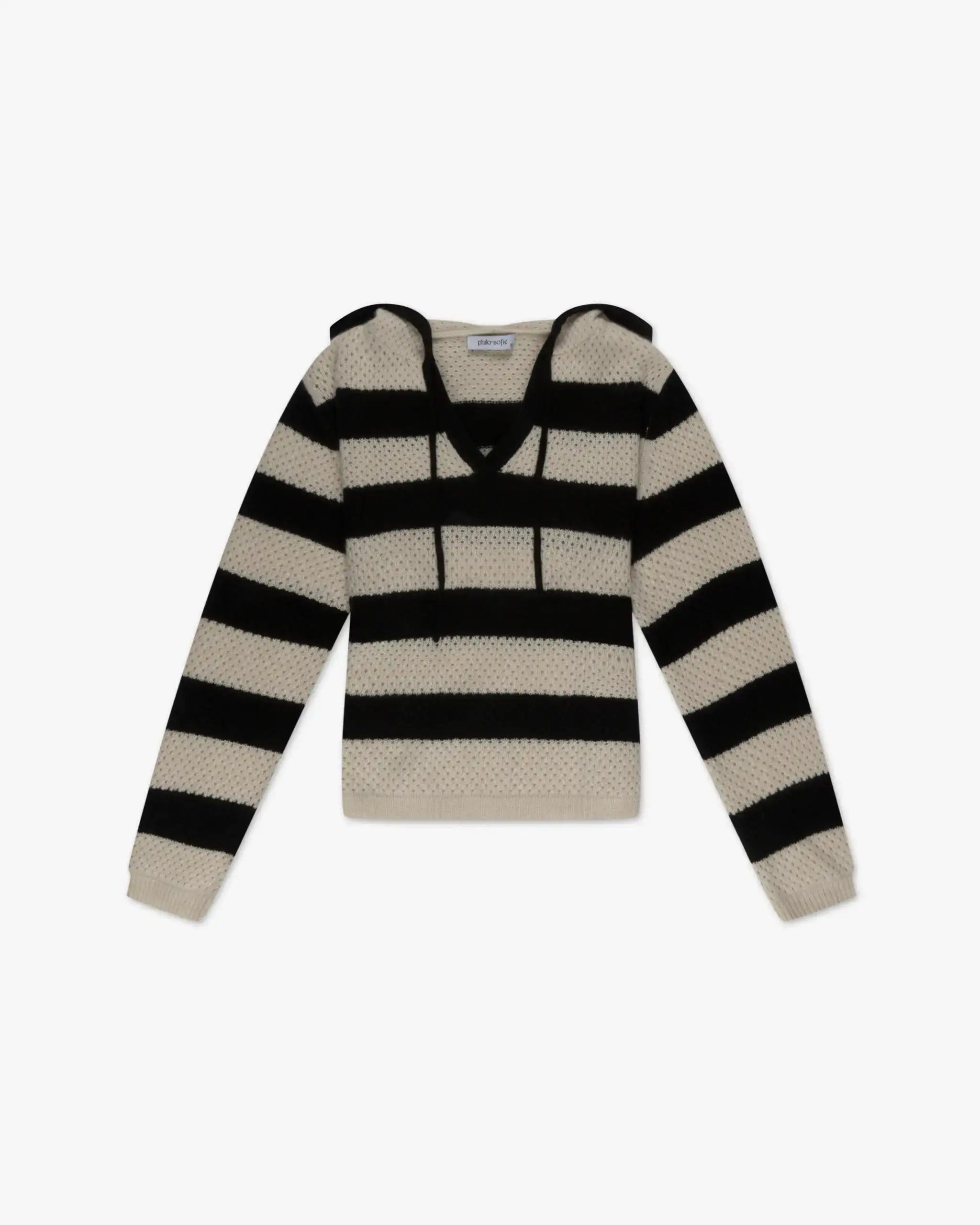 Eierschalfarbener Striped Mesh Kapuzenpullover von Philo Sofie