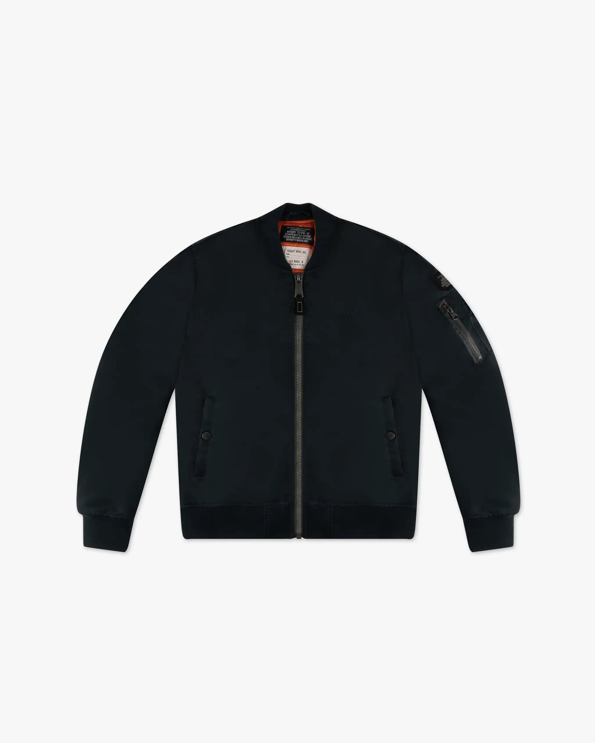 Navy-colored tailored bomber from Schott