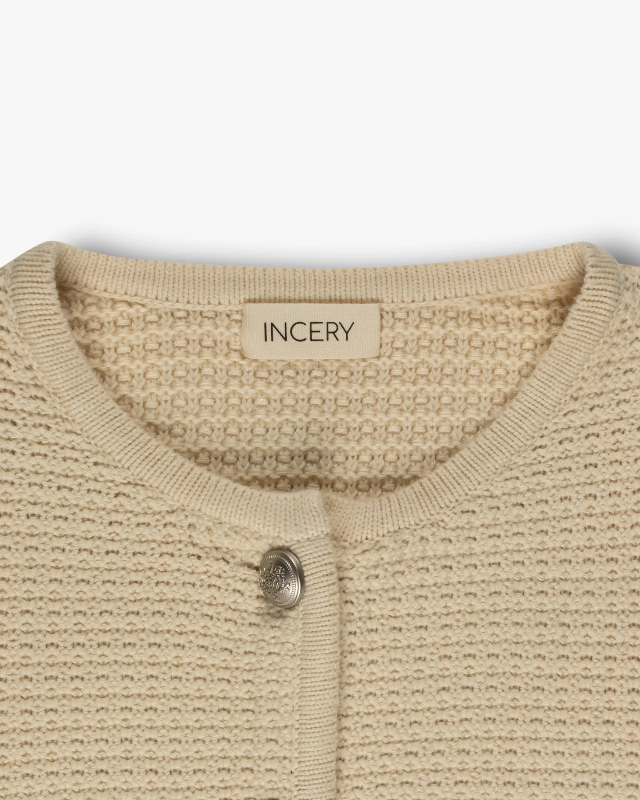 Creme-Farbene Intarsia-Kaschmir-Blend-Cardigan von Incery