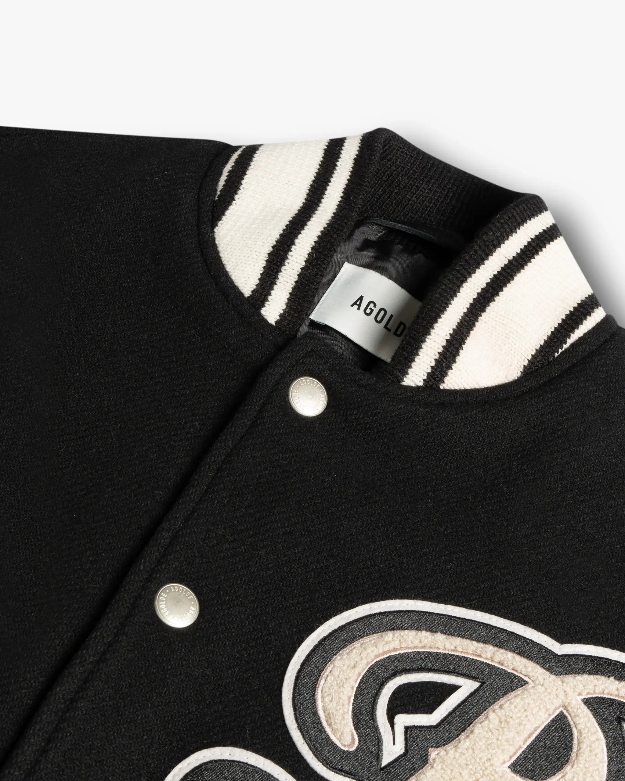 Black wool and leather college jacket by Agolde 