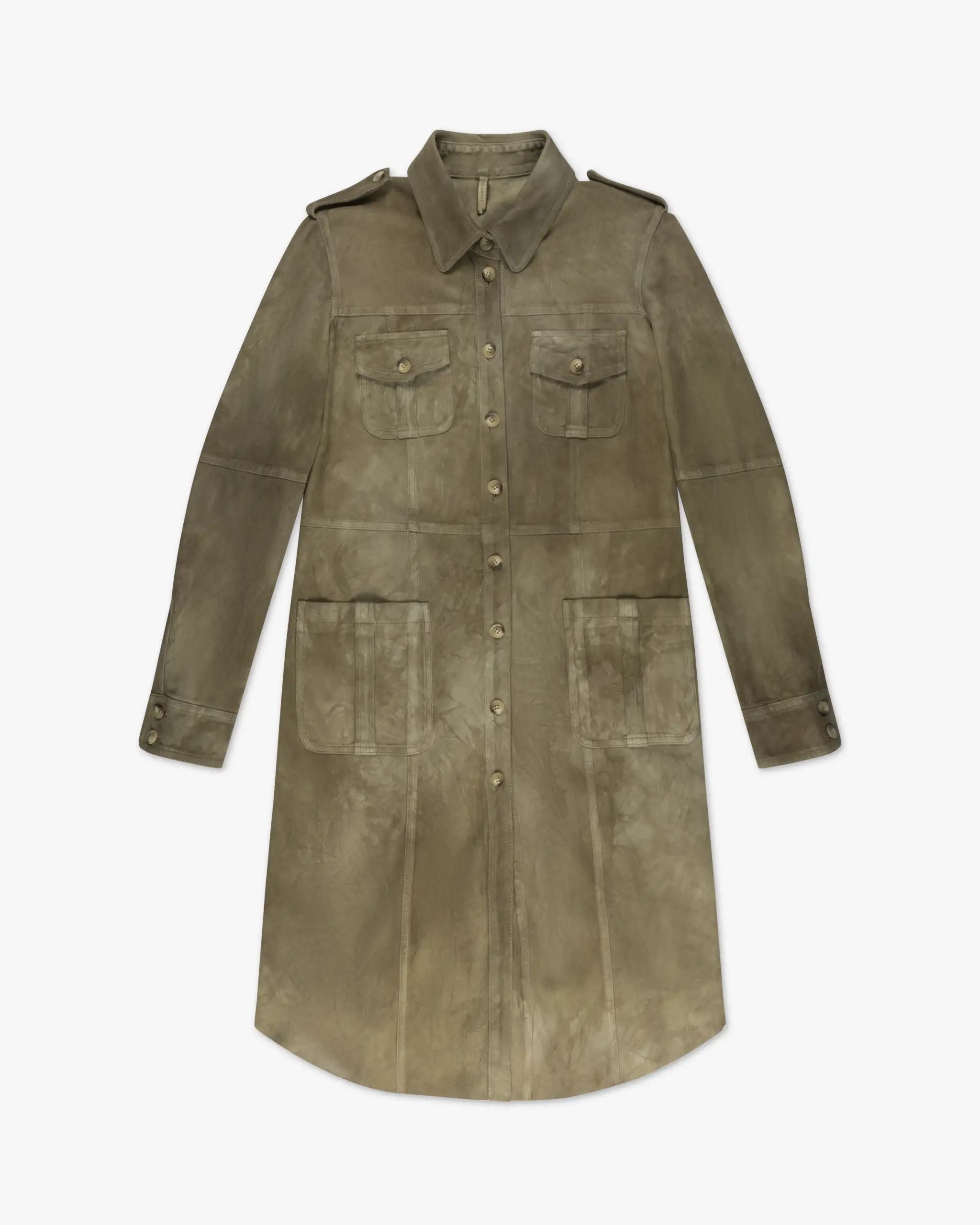 Khaki washed lambskin safari dress by Roncarati 