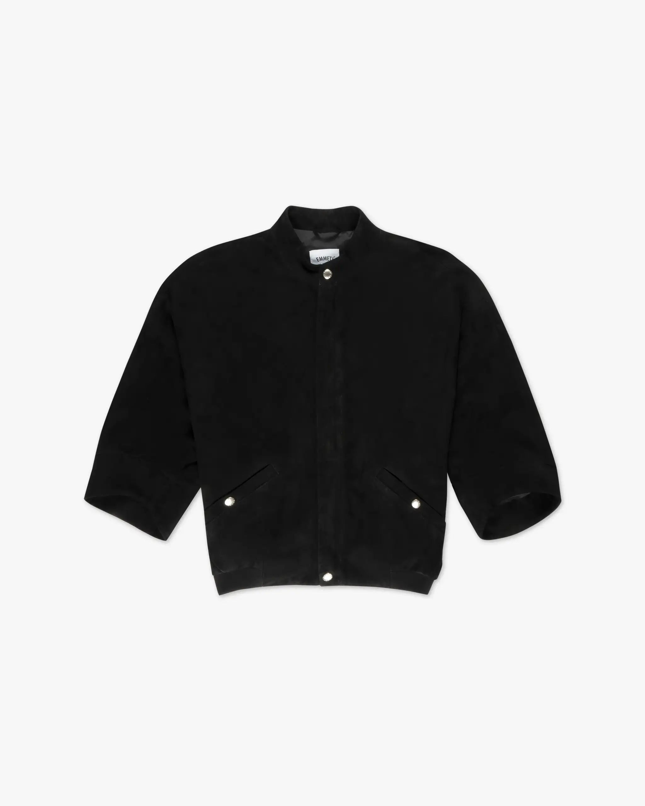 Black unlined 3/4 sleeve blouson with silver trim by Emmeti 