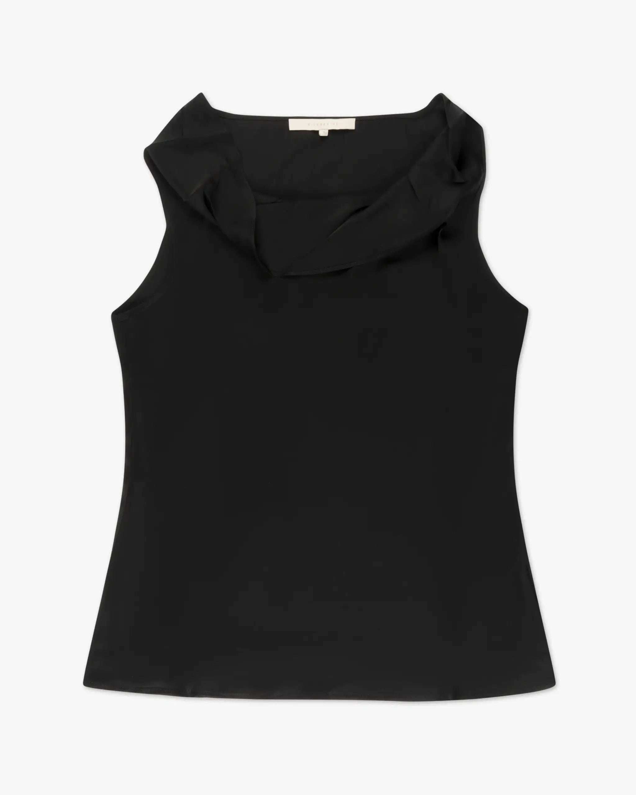 Black silk top with stretch and waterfall neckline by Silk95 