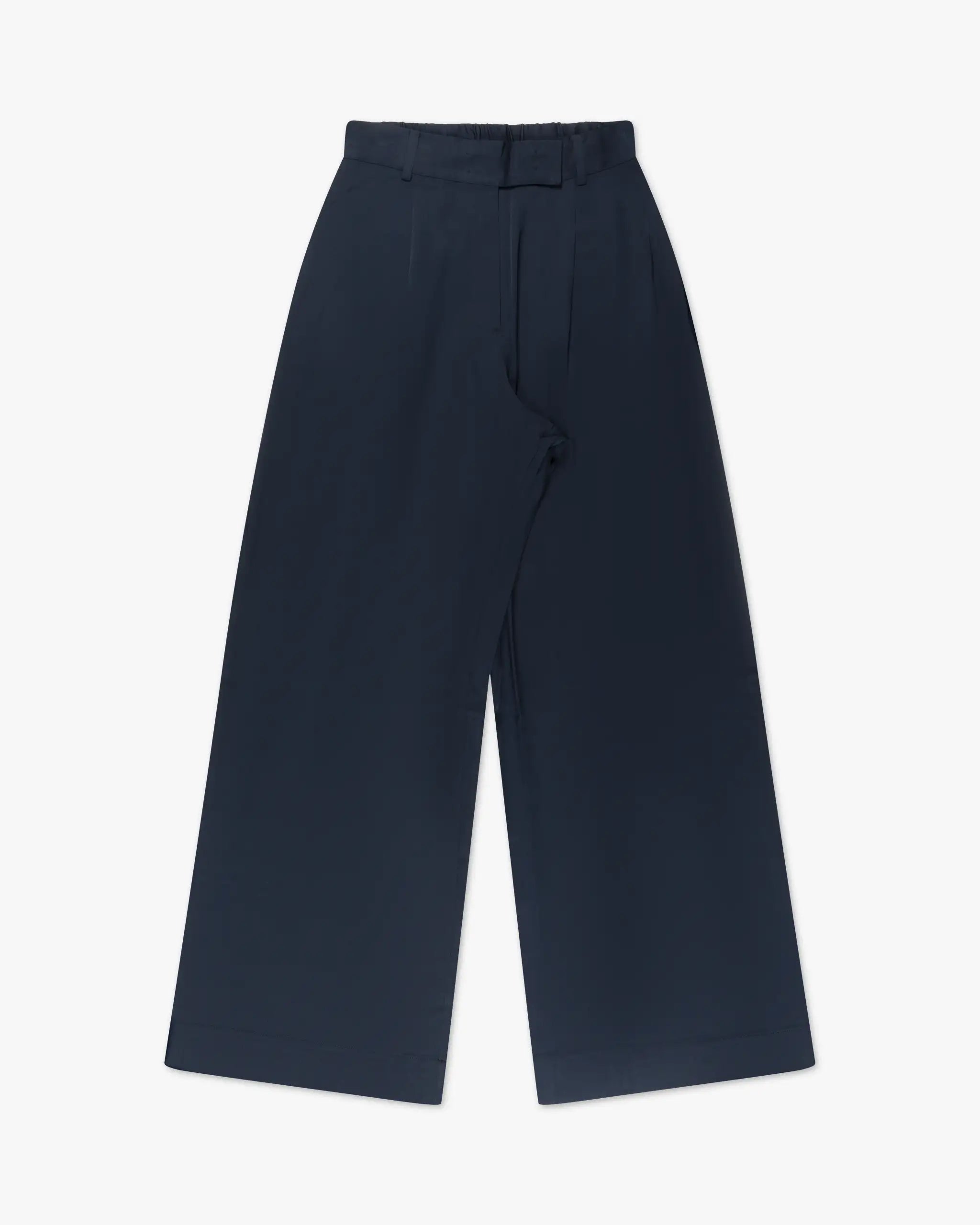 Marineblaue Weit Geschnittene Seidenhose mit Falten von Silk95