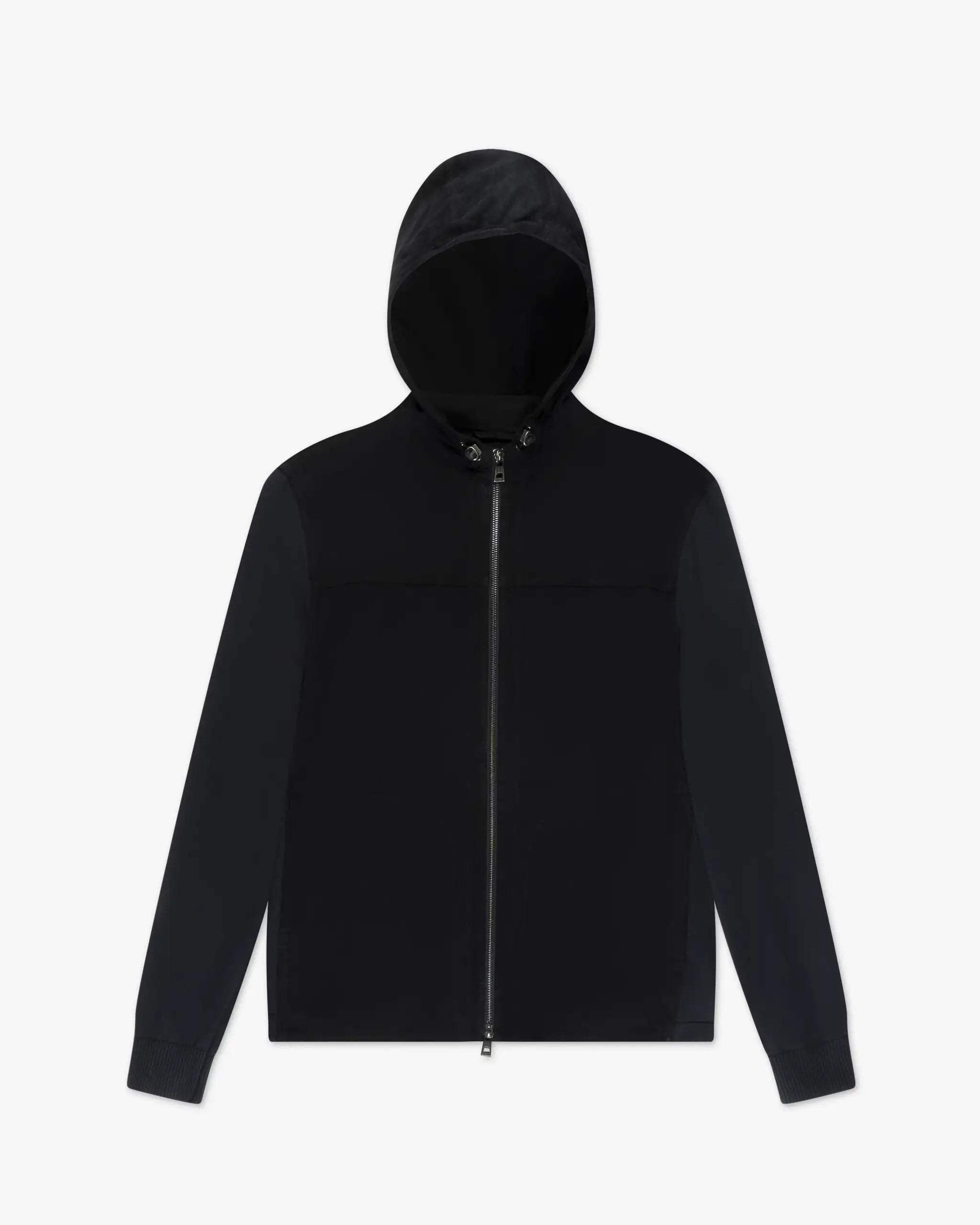 Navyblauer Hybrid-Perfo-Lederstrick Kapuzen-Zip-Bomber von GMS