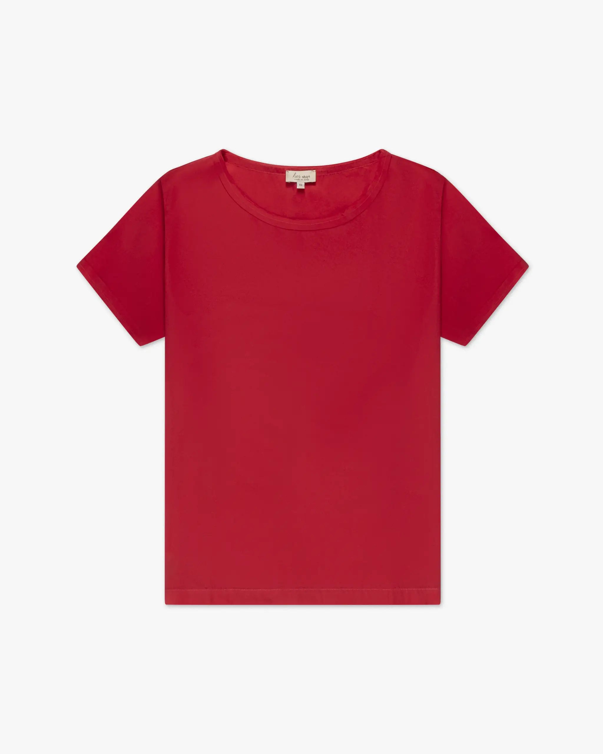 Cherry red Left T-shirt made of silk stretch satin by Her Shirt