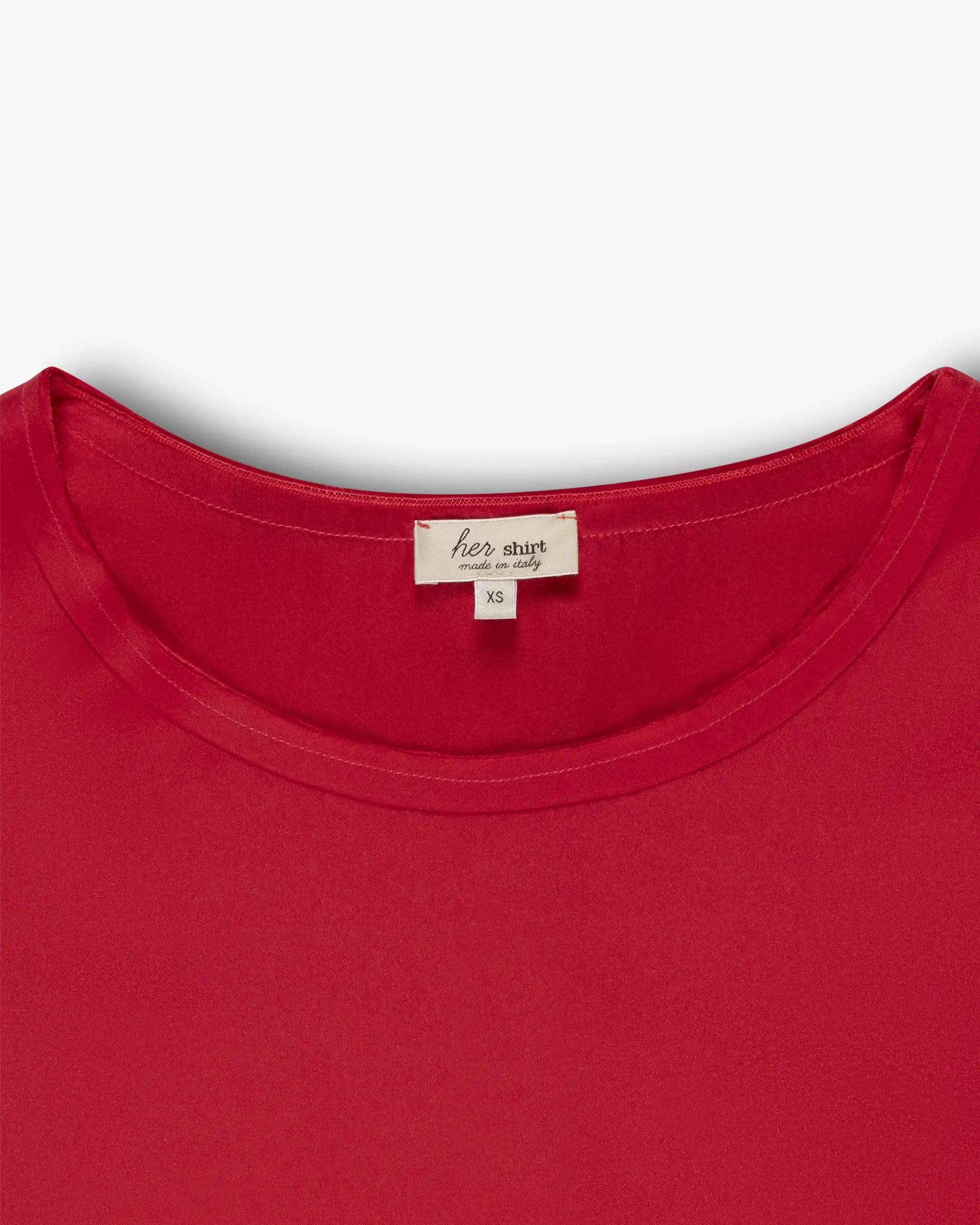 Cherry red Left T-shirt made of silk stretch satin by Her Shirt