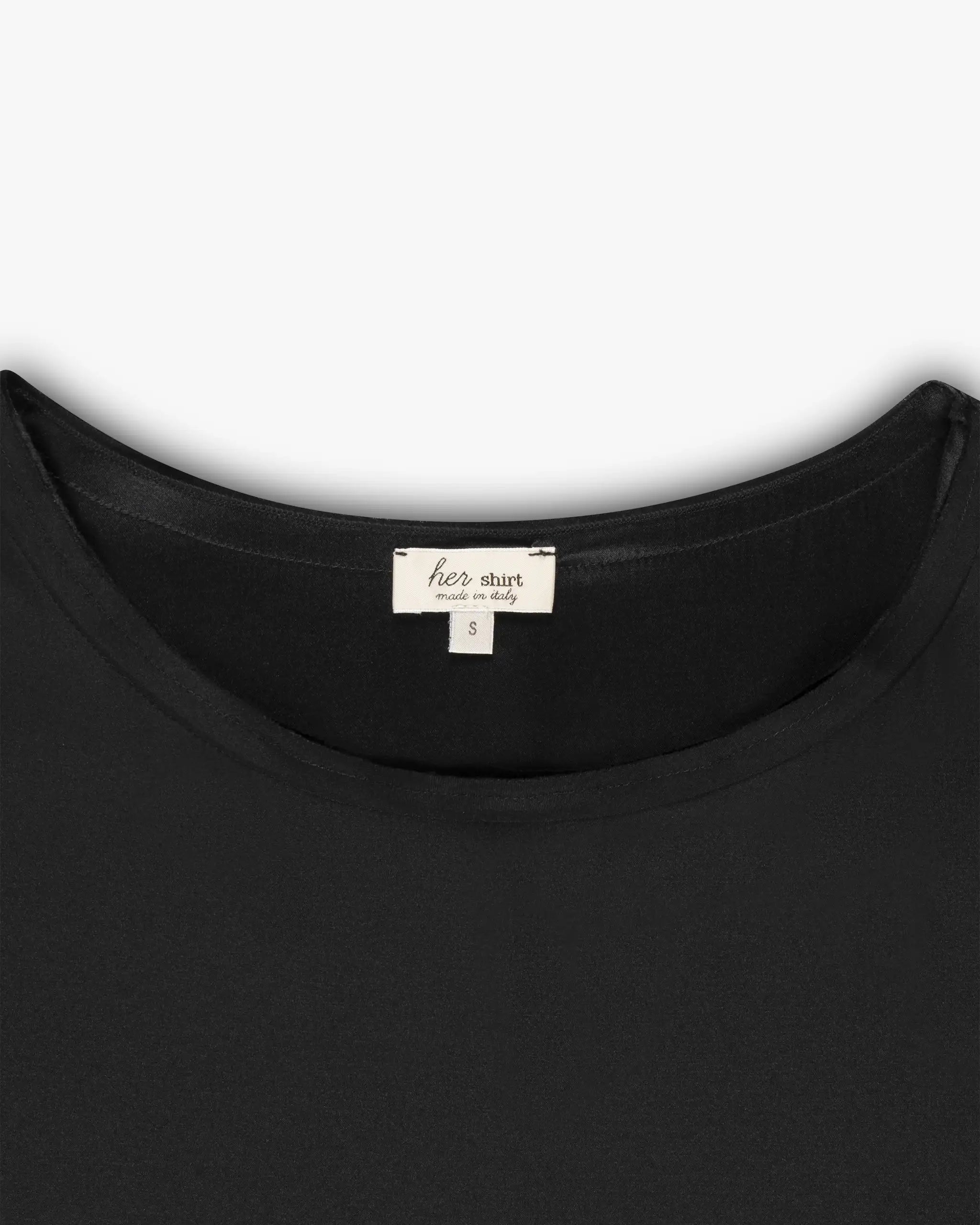 Black Left T-Shirt made of silk stretch satin by Her Shirt 