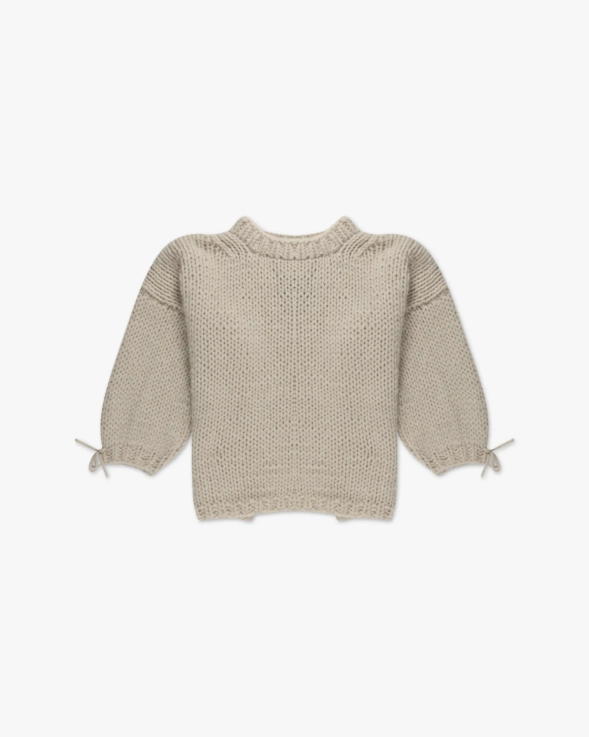 Ecru farbener Crewneck Pullover aus Baby Merinowolle mit verkürzten Ärmeln von Ilona von Preuschen