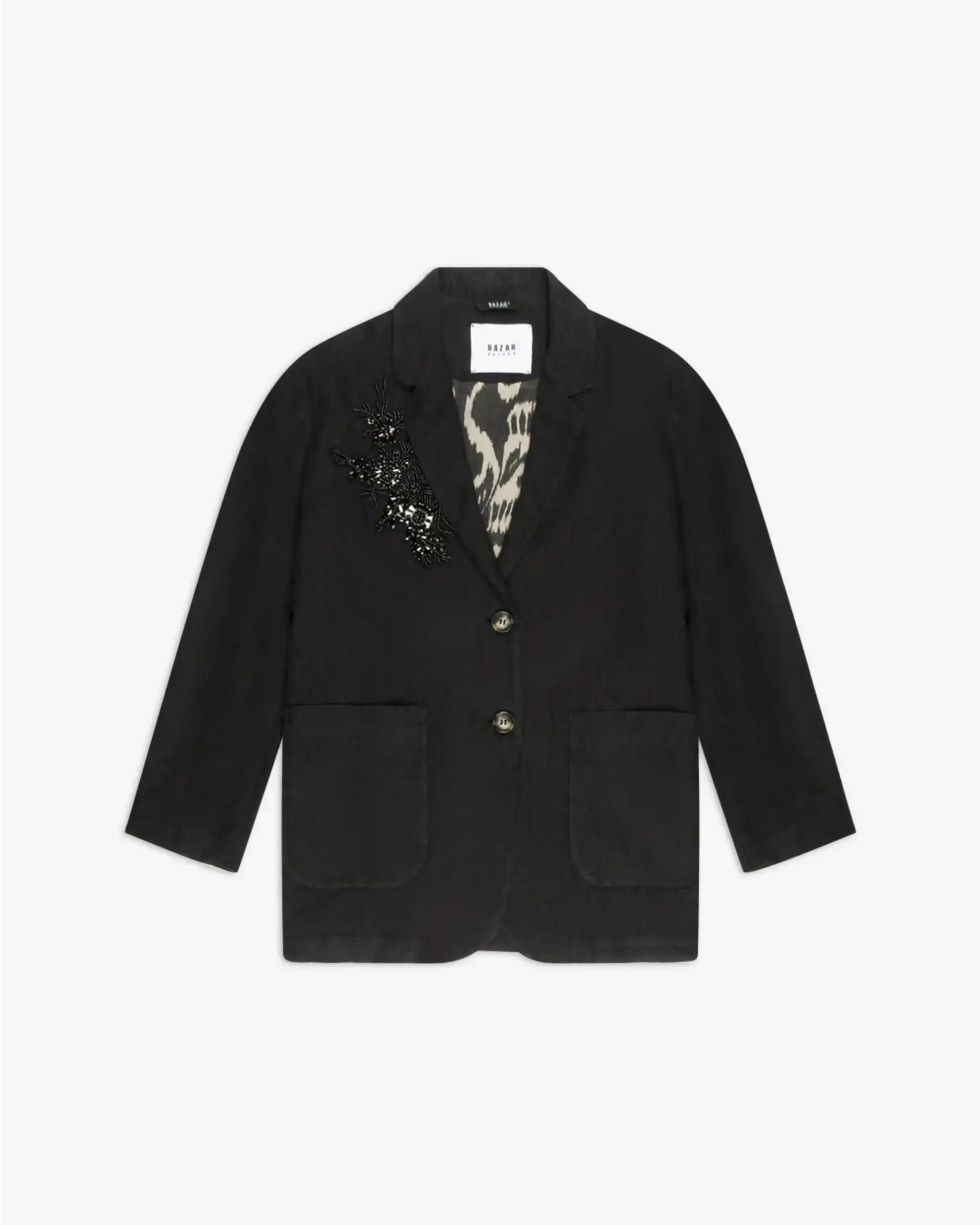 Schwarzer Boyfriend Blazer mit bestickter Verzierung von Bazar Deluxe