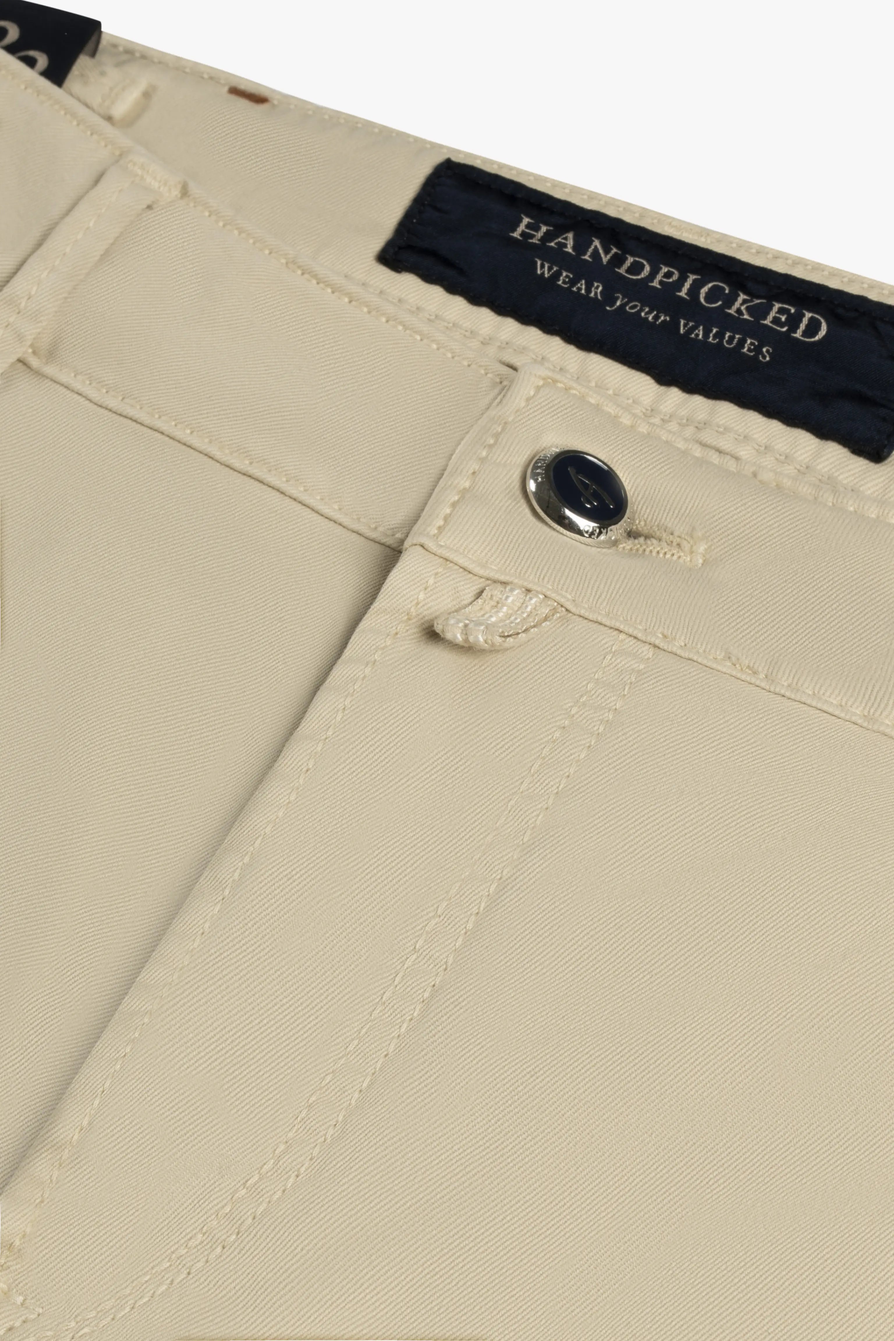 Pergament-sand Baumwoll Stretch Gabardine 5 Pocket Hose von Handpicked