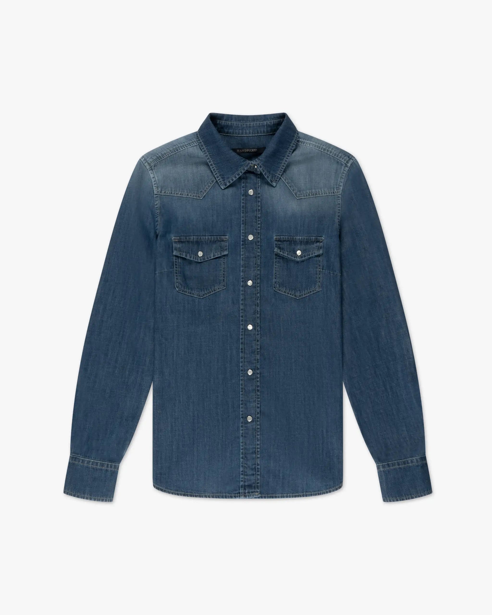 Medium blue Med Wash Texas Denim Shirt by Handpicked 