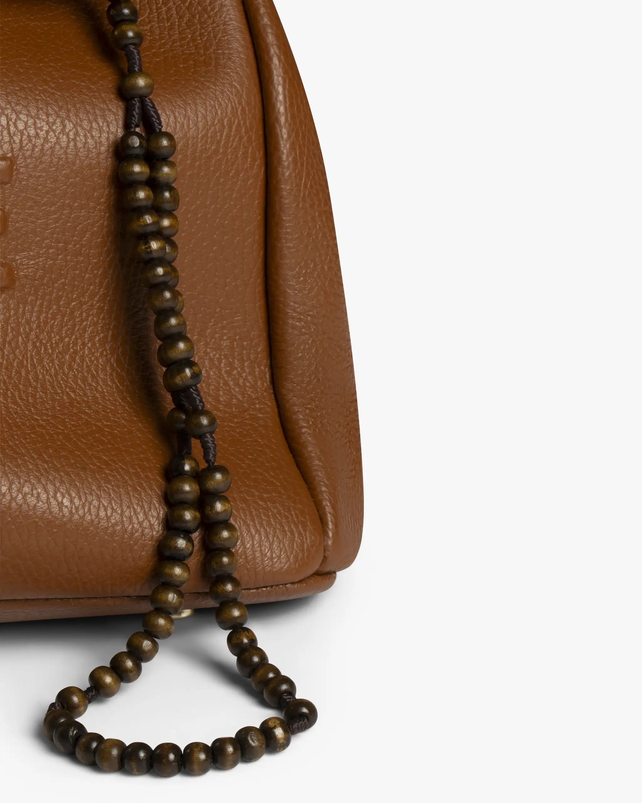 Cognac-Golden Kelly Bag made of leather with decoration by Mia Bag 