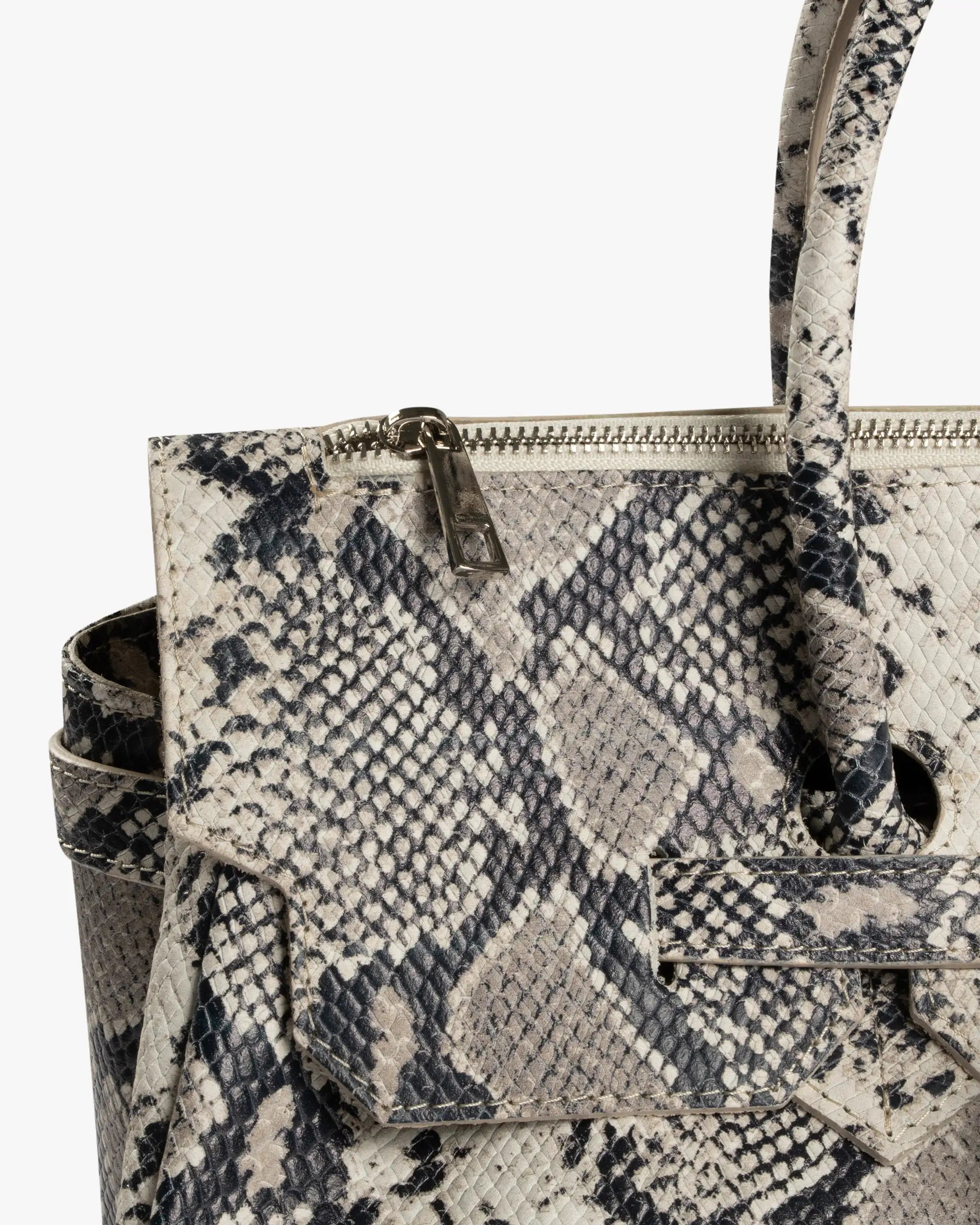 Snake-Silver leather Kelly bag with decoration by Mia Bag 