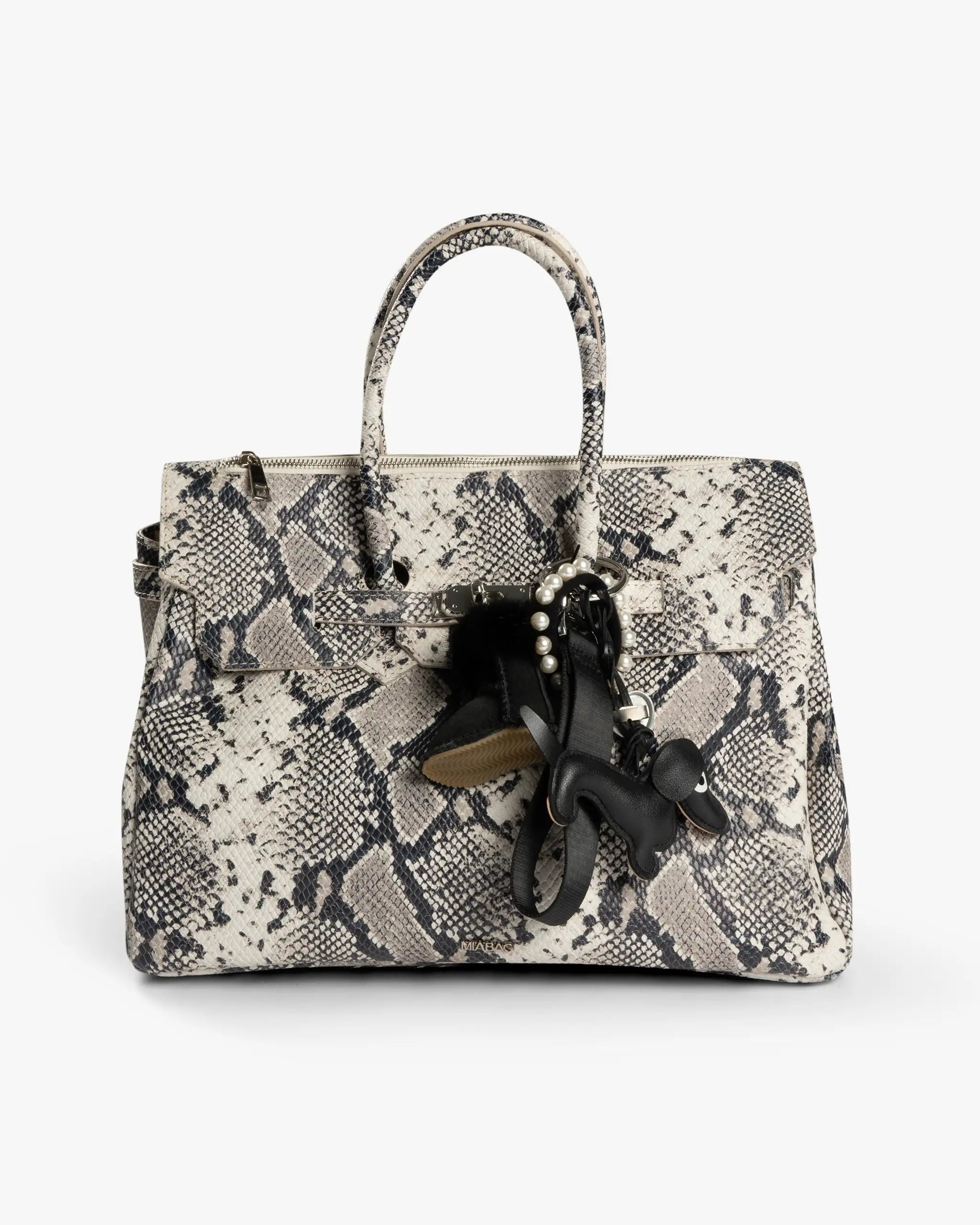 Snake-Silver leather Kelly bag with decoration by Mia Bag 