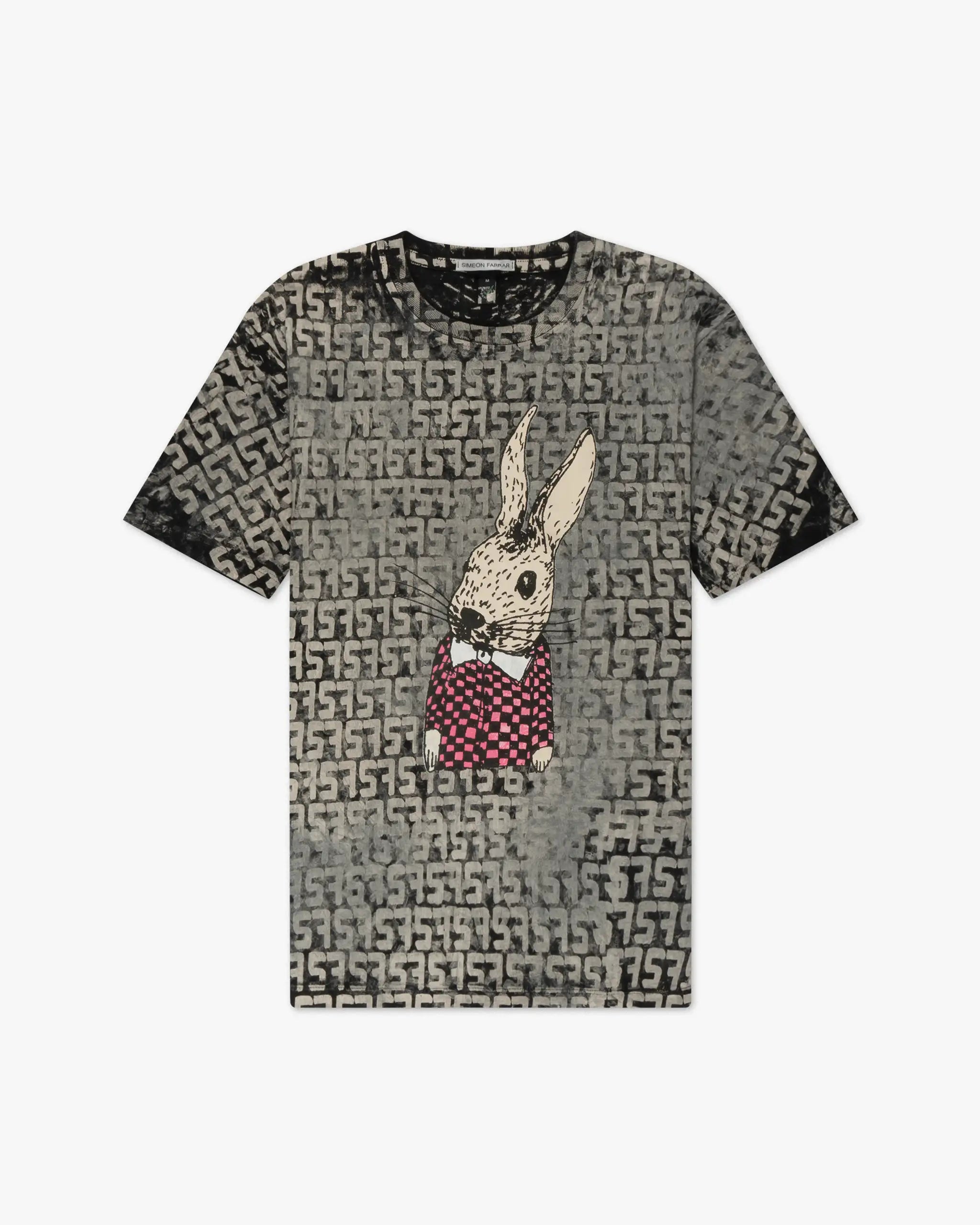 Black Classic T-Shirt with Rabbit Motif and Initials by Simeon Farrar 