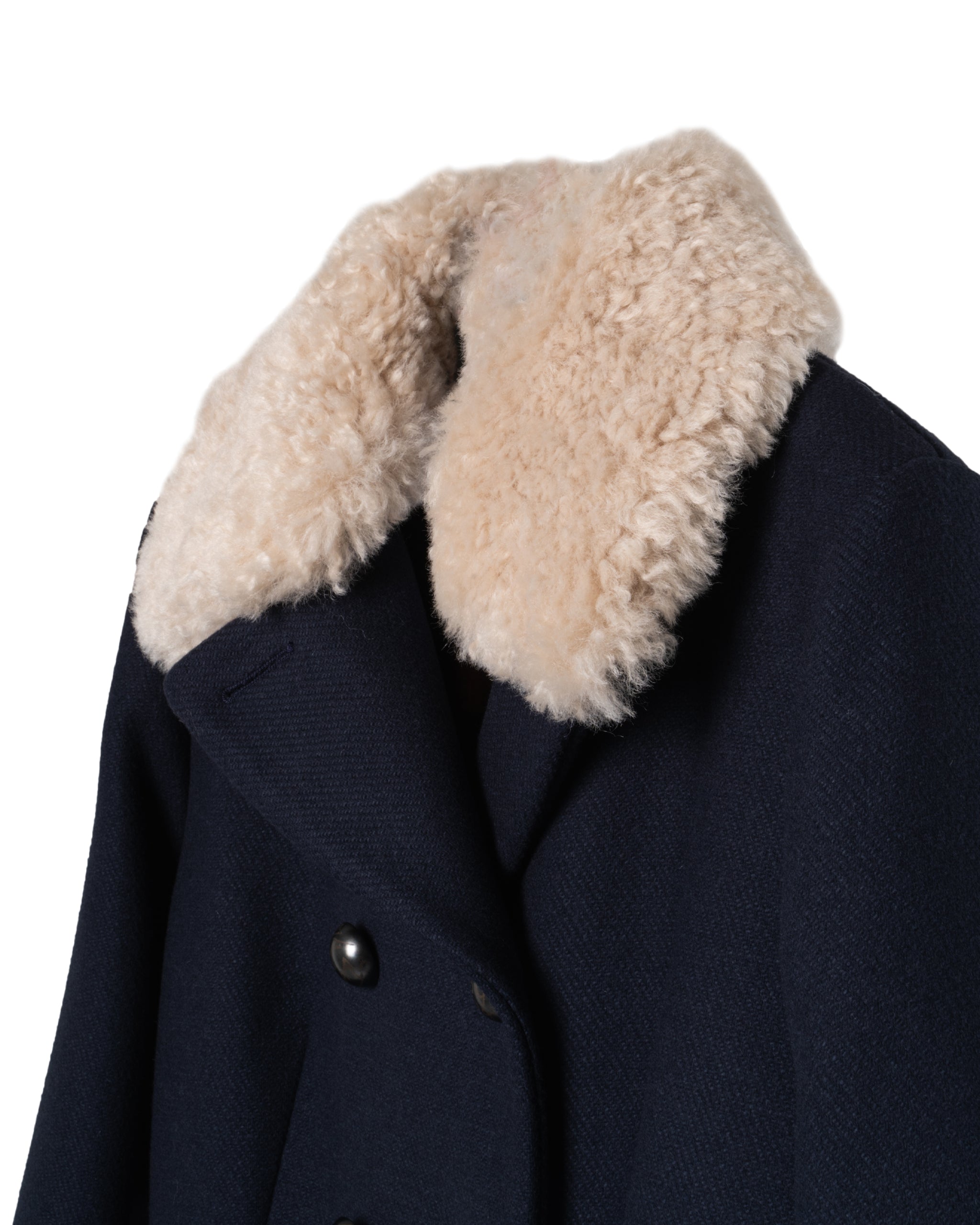 BAZAR DELUXE | DOUBLE BREASTED WOOL FAKE FUR TRIM JACKET