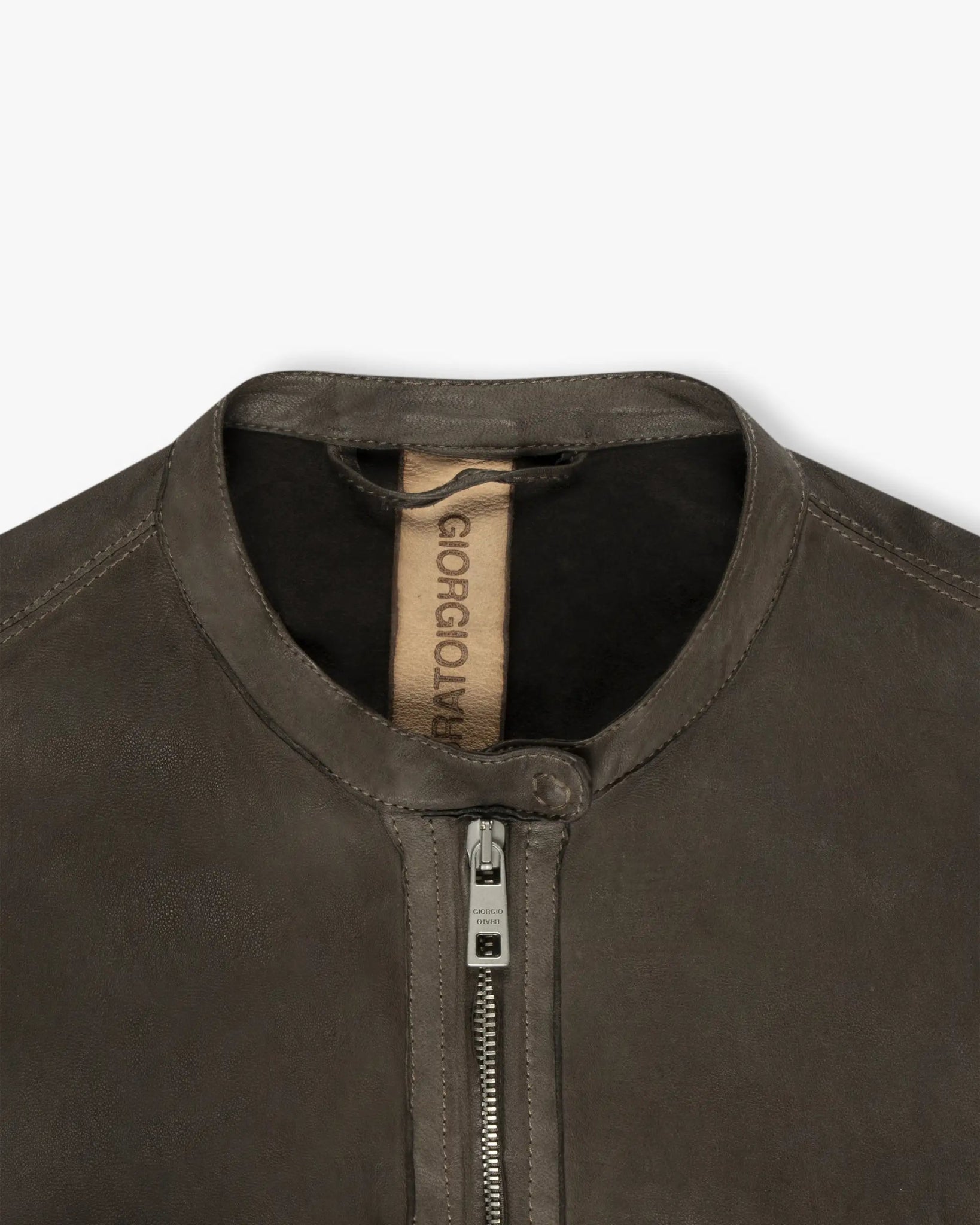 Aneto Taupe Farbene Weiche Pflanzlich Gefärbte Racer Lederjacke von Giorgio Brato - Coats & Jackets GIORGIO BRATO