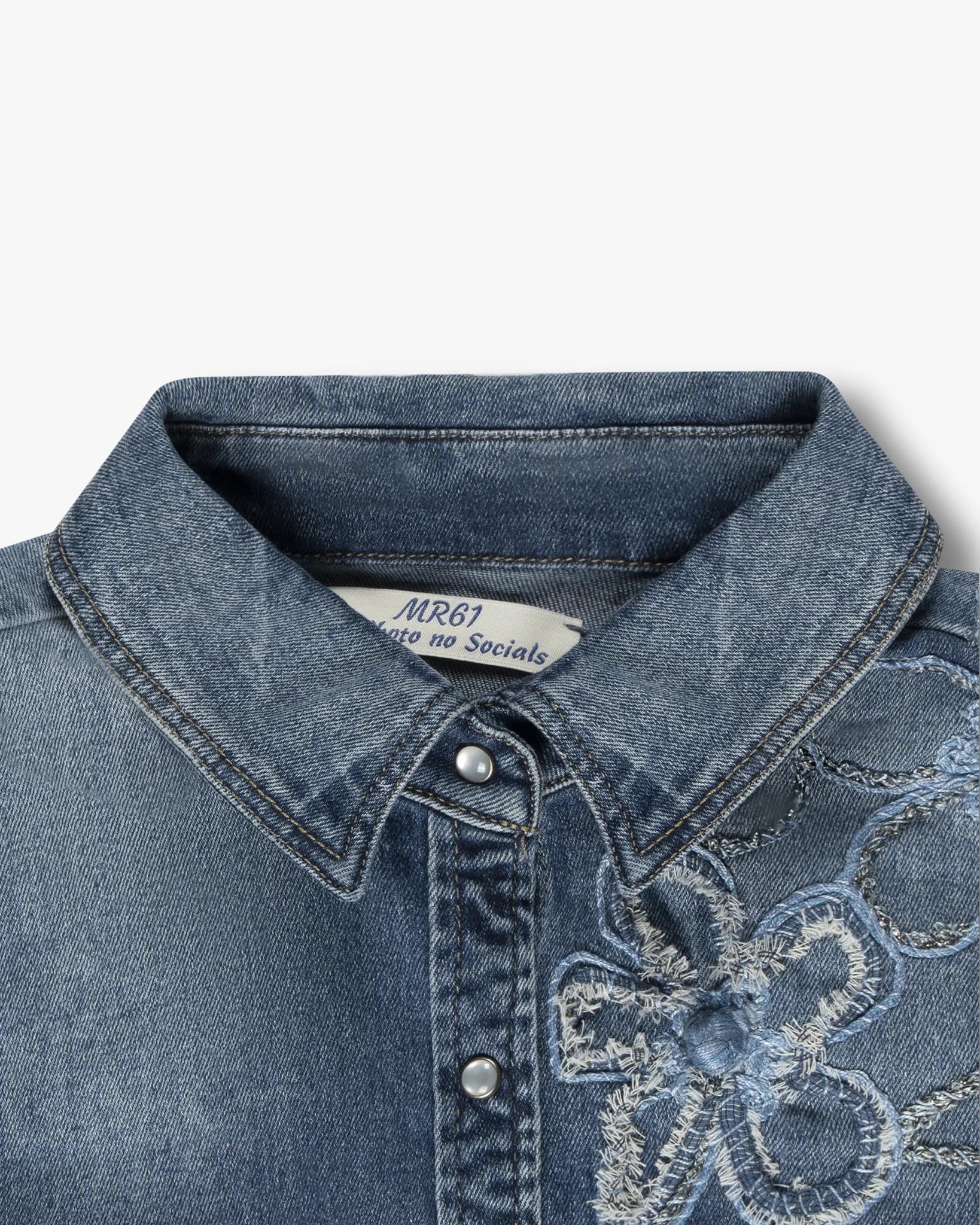 Blau - Denimfarbenes Glamour - Besticktes Stretch - Denim - Hemd von MR 61 - Denim MR61