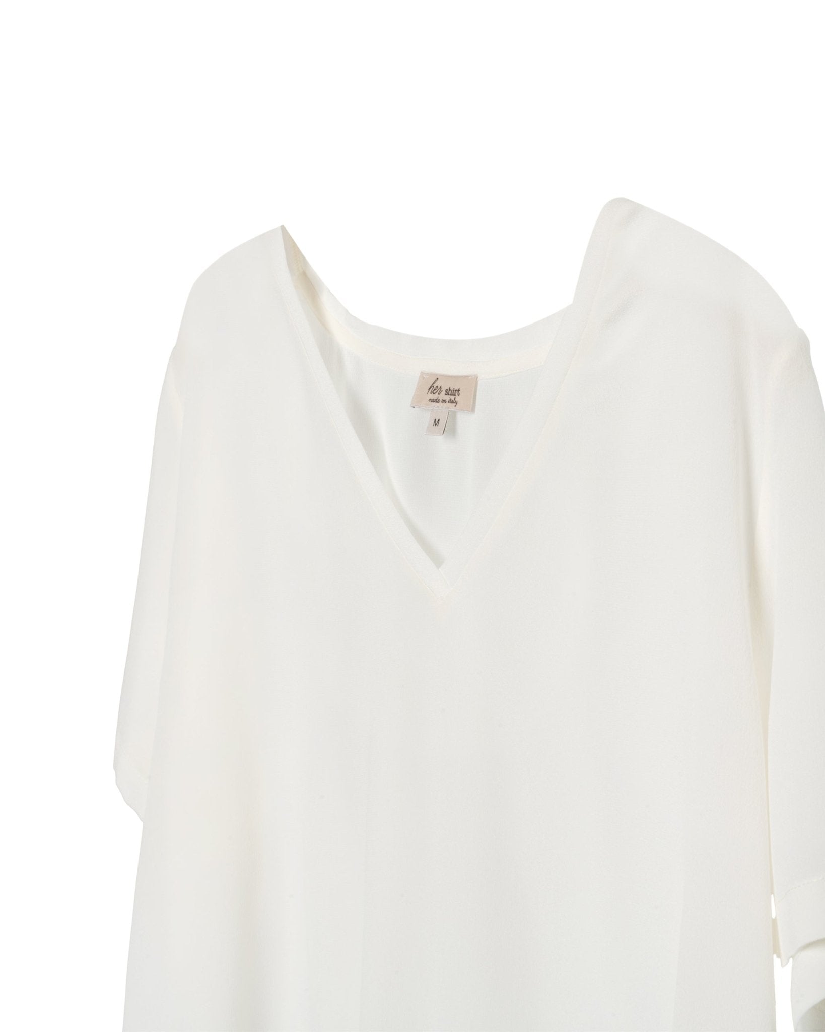 HER SHIRT | PURE CREPE SILK FITTED V - SHIRT-Shirts HER SHIRT