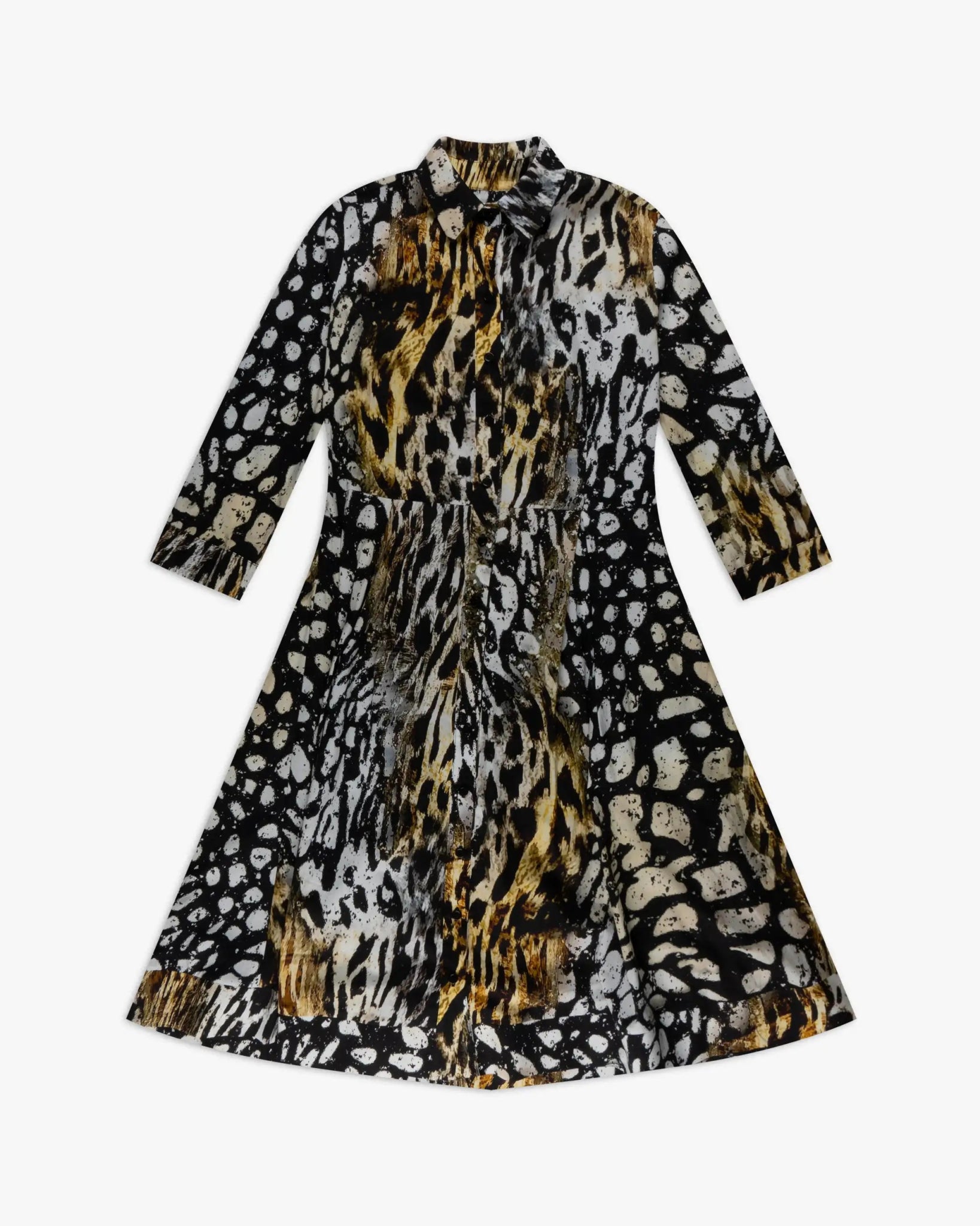 Leoparden Zebra Mix Mittellanges Bedrucktes Stretch Hemdkleid von Raluca - Dresses RALUCA