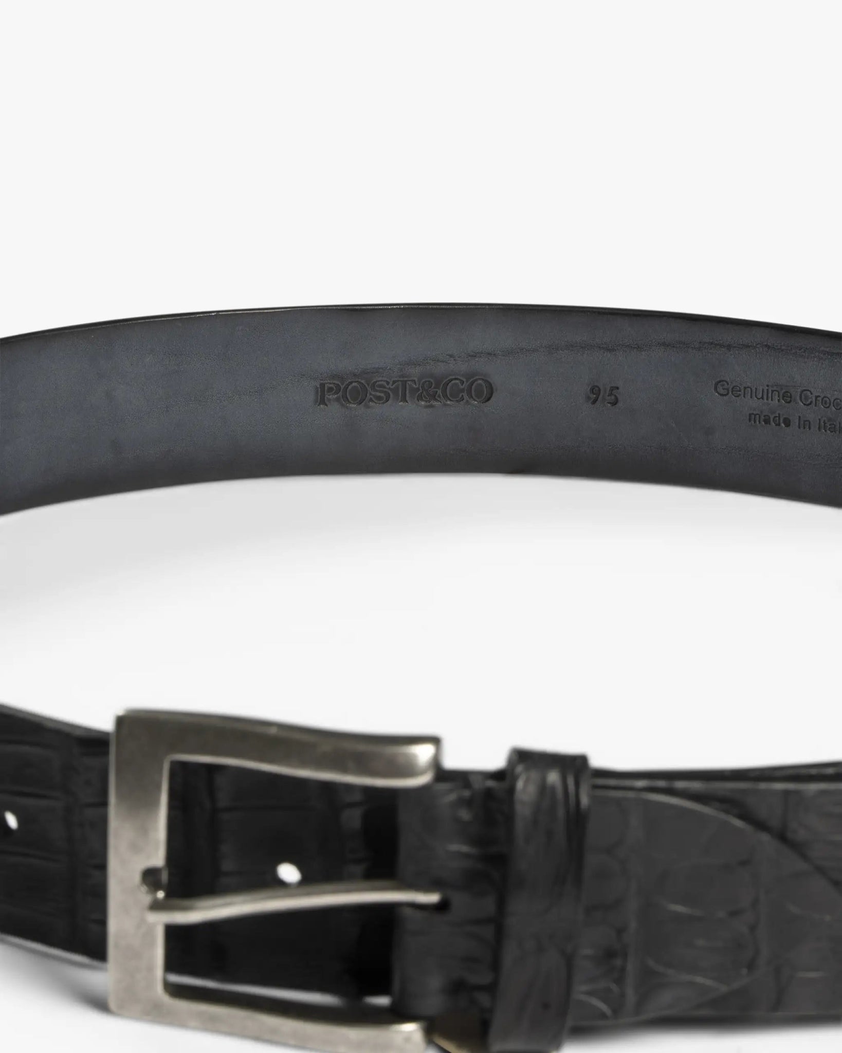 Schwarzer 4CM Verstellbarer Gürtel aus Krokodilschwanzleder von Post & Co - Belts POST & CO