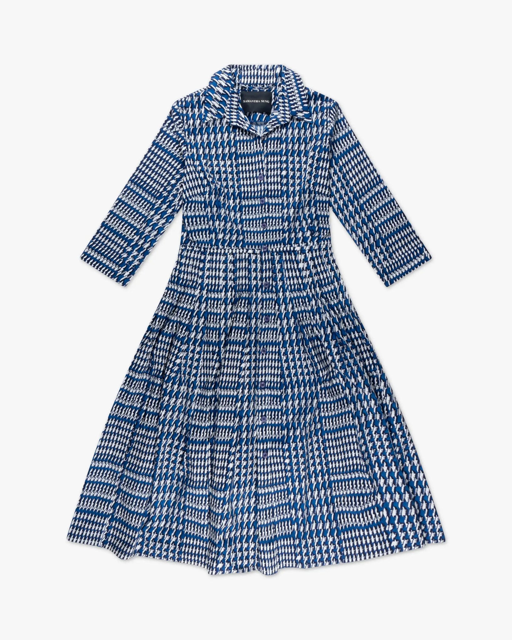 Weiß - blaues Linnen Glenplaid Solid aus Leinen Audrey Dress von Samantha Sung - Dresses SAMANTHA SUNG