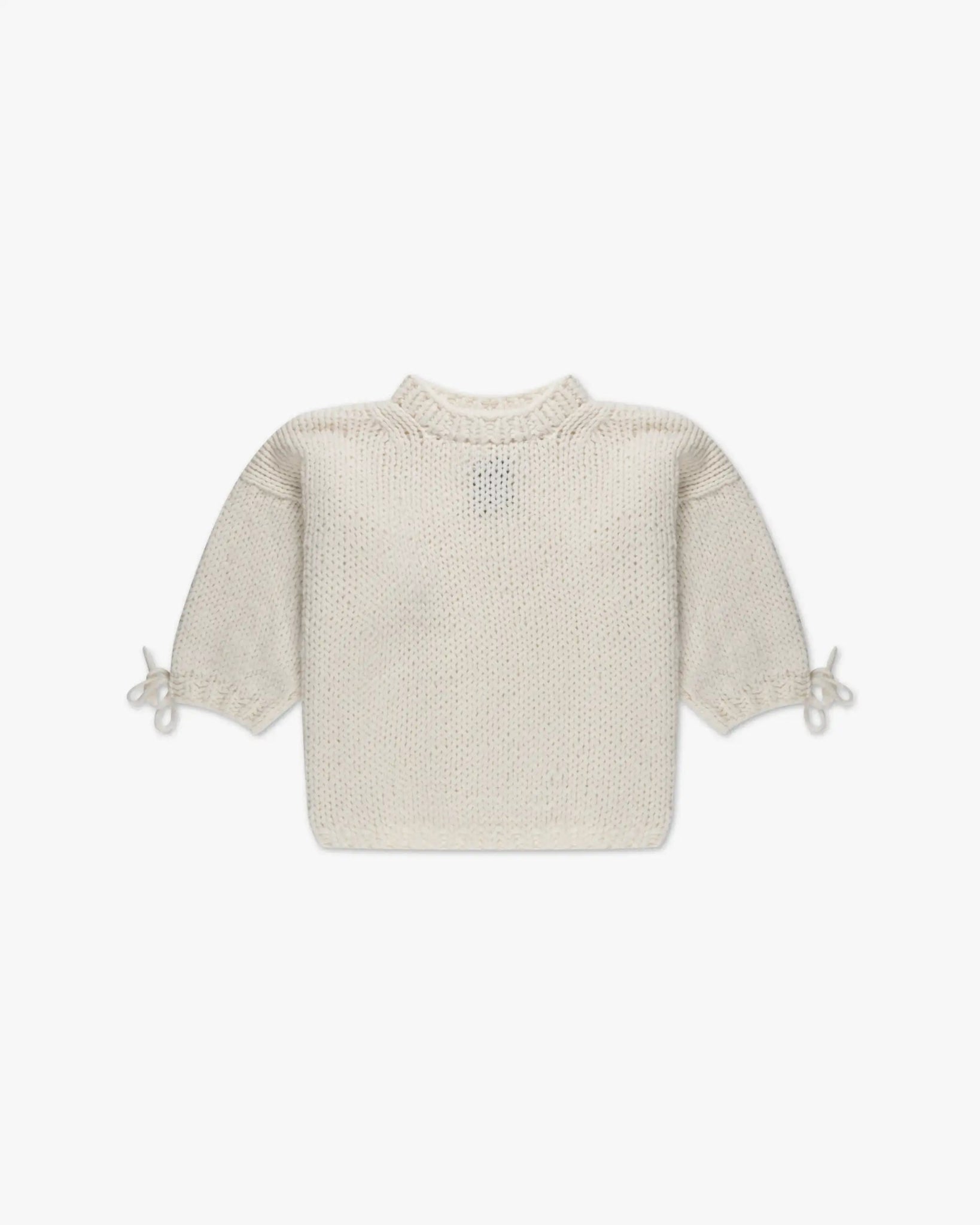 Weißer Crewneck Pullover aus Baby Merinowolle mit verkürzten Ärmeln von Ilona von Preuschen - Knitwear Ilona von Preuschen