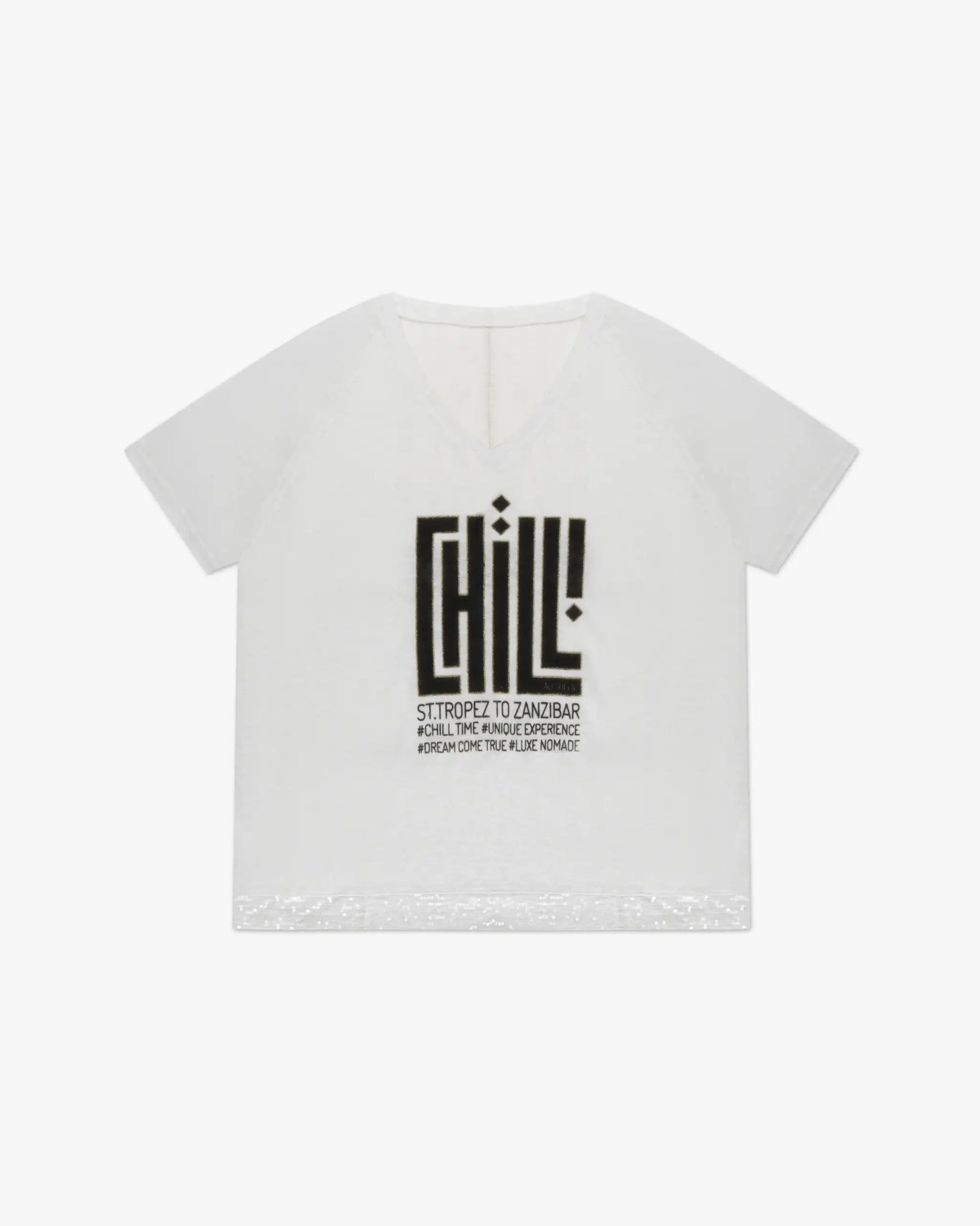 Weißes Legeres V - Shirt mit Chill - Print von Au Soleil St. Tropez - Shirts AU SO LAIT ST T