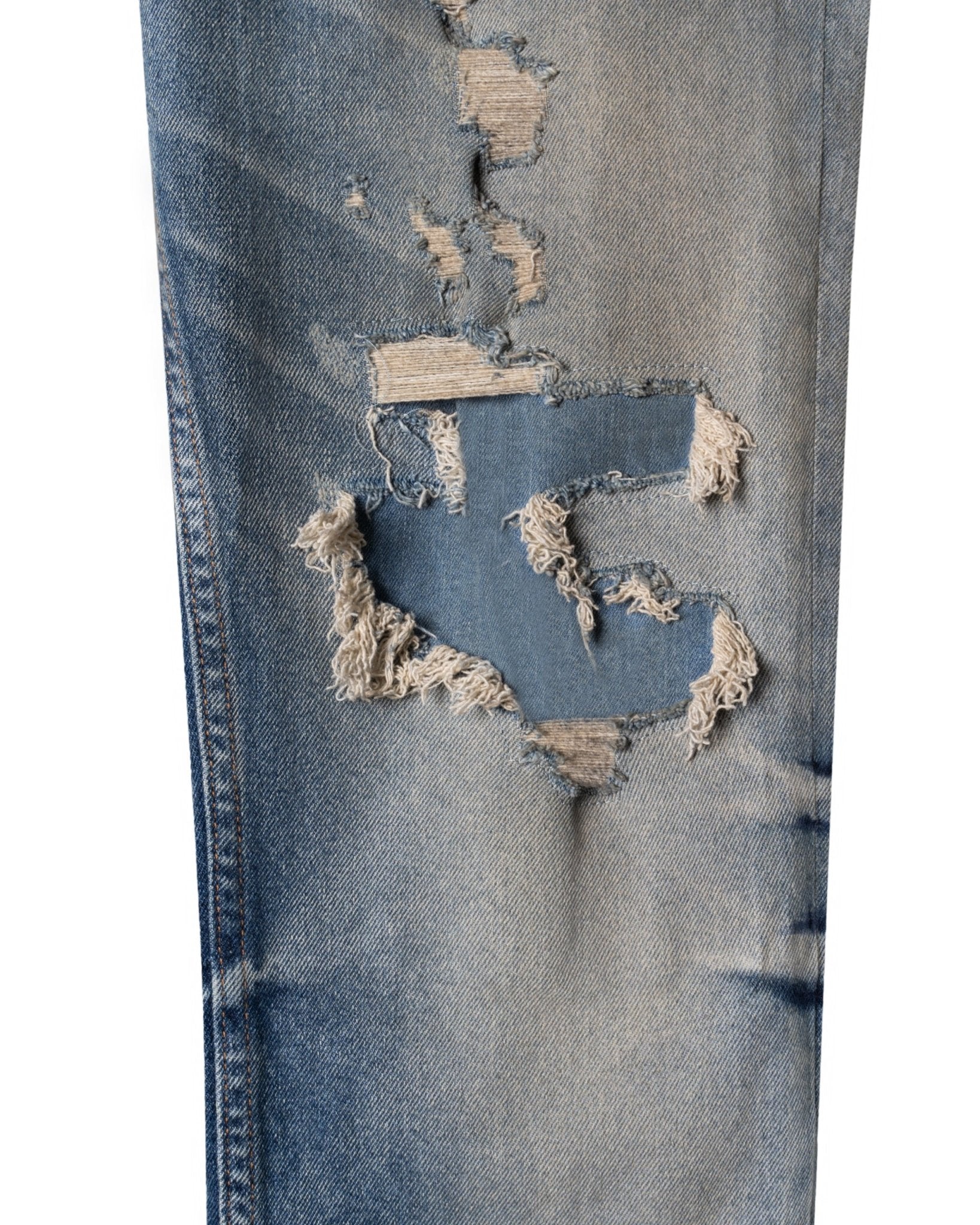 ART MEETS CHAOS | SLIM FIT REPAIRED DESTROYED JEANS - Denim ARTMEETSCHAOS